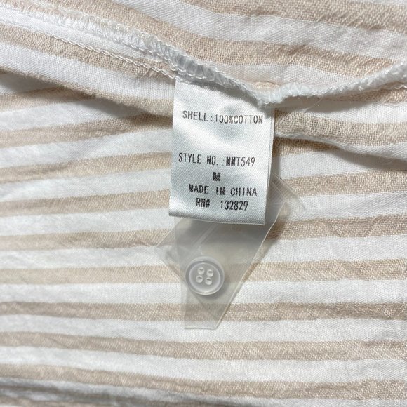 Robertson + Rodeo Oversized Striped Blouse Shirt Pockets White/Tan Women's Sz M - Picture 8 of 8